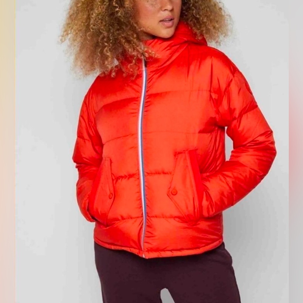 Fourlaps Coat Puffer Women Down Filled Water Resistant Orange Carry Straps Small